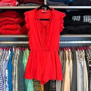 Sage the Label red elastic waistband sleeveless tie front v neck romper size S
